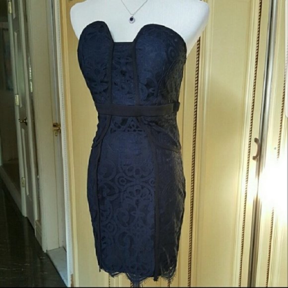 NWT Xtaren Navy tubetop  lace dress silver zipper women's size Medium (108) - Picture 3 of 6